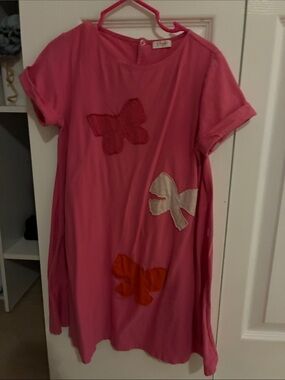 Il Gufo Pink Butterfly Appliqué Casual Dress